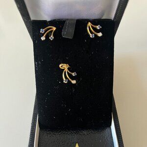 14 K CARAT GOLD SET - EARRINGS AND PENDANT - DIAMONDS AND SAPPHIRES - WITH CERTI